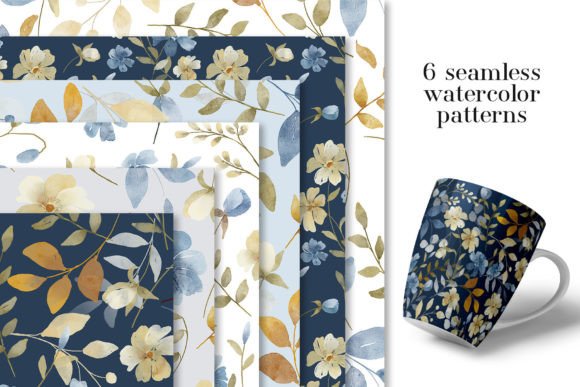 Download Seamless Patterns with Blue Flowers - Flowers Collection