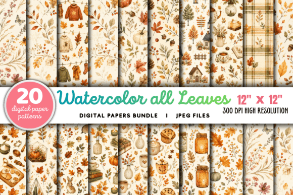 Download Watercolor All Leaves Pattern Bundle - Leaves pattern Collection