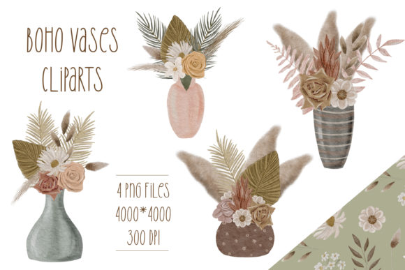 Download Bohemian Watercolor Flowers Vases - Flowers Collection