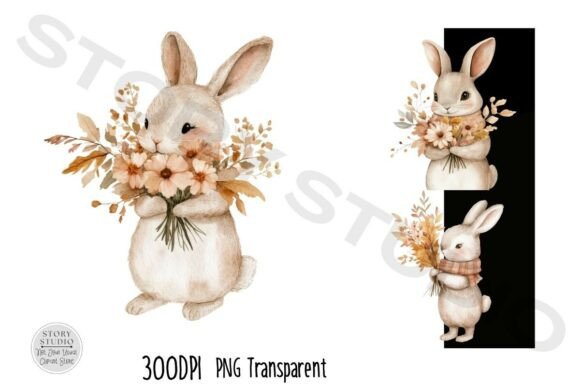 Download Cute Bunny Autumn Flowers Clipart Set - Flowers Collection