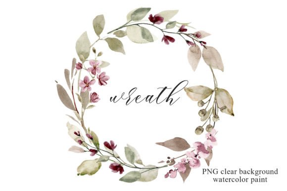 Download Wreath with Watercolor Leaves, Flowers. - Flowers Collection