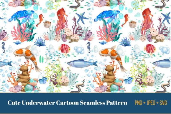 Download Cute Underwater Cartoon Seamless Pattern - Cute Collection