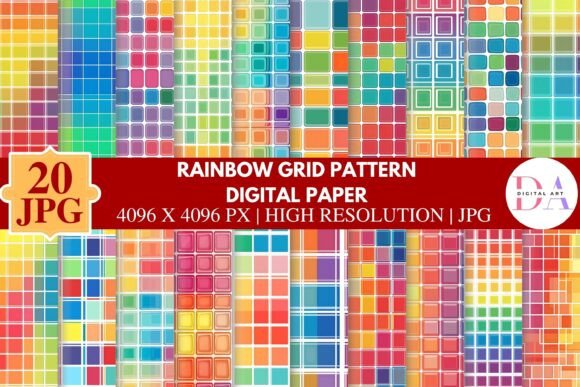 Download Rainbow Grid Pattern Digital Paper - Rainbow grid Collection