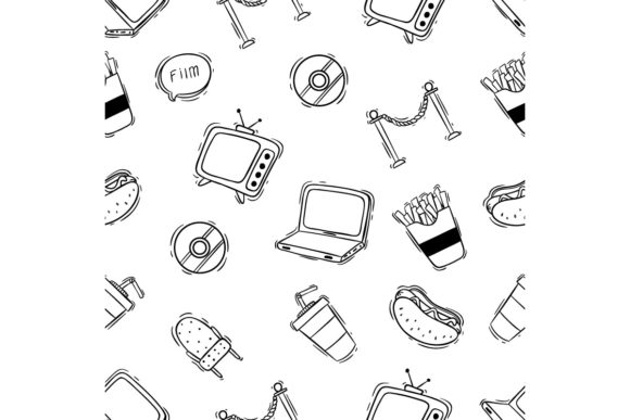 Download Set of Cute Doodle Cinema Icons Pattern - Cute Collection