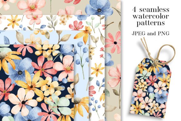 Download Seamless Patterns, Watercolor Flowers. - Flowers Collection