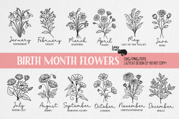 Download Birth Month Flowers Line Art SVG Bundle - Flowers Collection