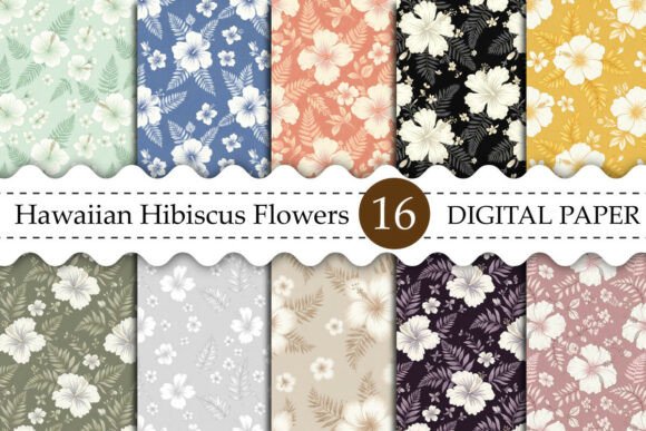 Download Hawaiian Hibiscus Flowers Digital Paper - Flowers Collection