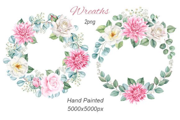 Download Wreath with Watercolor Leaves, Flowers - Flowers Collection