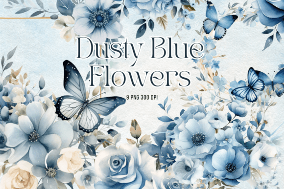 Download Dusty Blue Flowers Watercolor Clipart - Flowers Collection