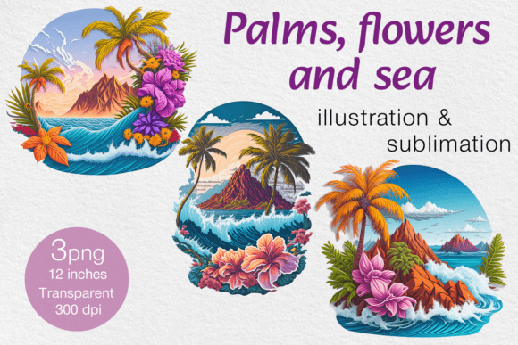 Download Palms, Flowers and Sea PNG Sublimation - Flowers Collection