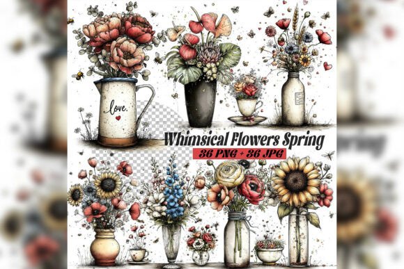Download Whimsical Spring Flowers Clipart Set - Flowers Collection