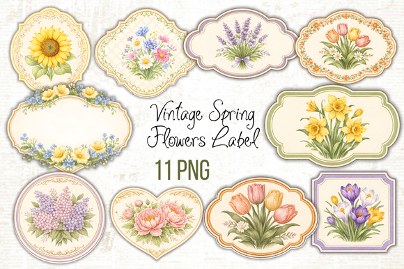 Download Vintage Spring Flowers Label PNG - Flowers Collection