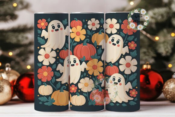 Download Cute Ghosts &amp; Fall Flowers 20oz Tumbler - Flowers Collection