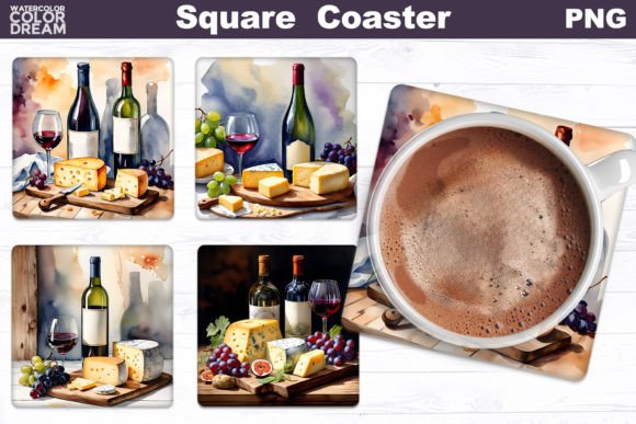 Download Cheese Wine Square Coaster - Premium Resources
