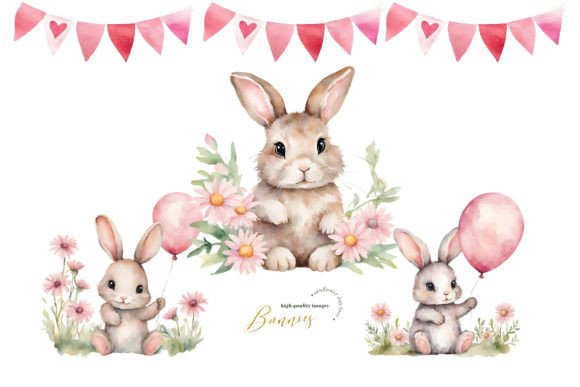 Download Easter Cute Bunnies Balloon Clipart - Cute Collection