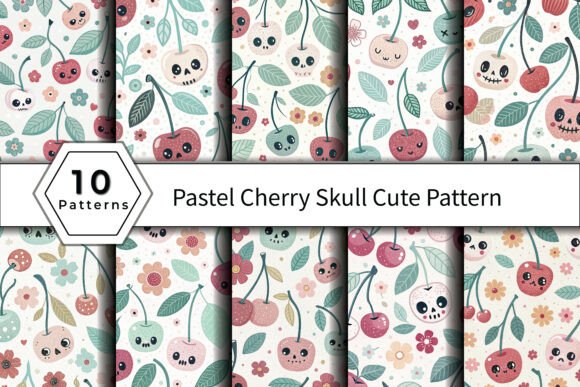 Download Pastel Cherry Skull Cute Pattern - Cute Collection