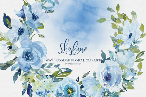 Download Watercolor Blue Flowers Clipart Set - Flowers Collection