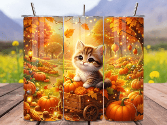 Download Autumn Cute Cat Pumpkin Tumbler Wrap PNG - Cute Collection