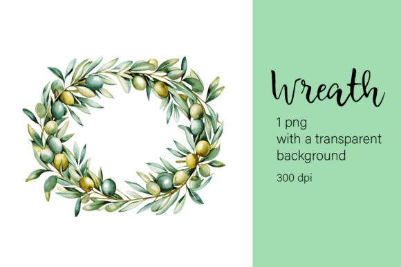 Download Olive Wreath Watercolor Clipart - Olive Collection