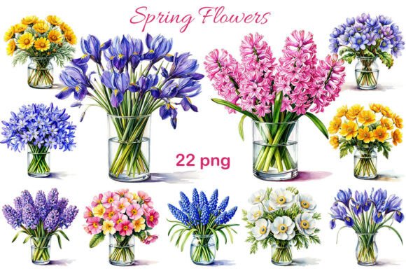 Download Spring Flowers in Glass Vases. 22 Png - Flowers Collection