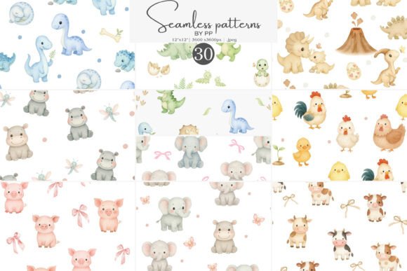 Download Baby Animals 30 Cute Pattern Set - Cute Collection