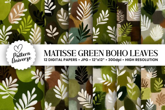 Download Matisse Green Boho Leaves Pattern - Leaves pattern Collection