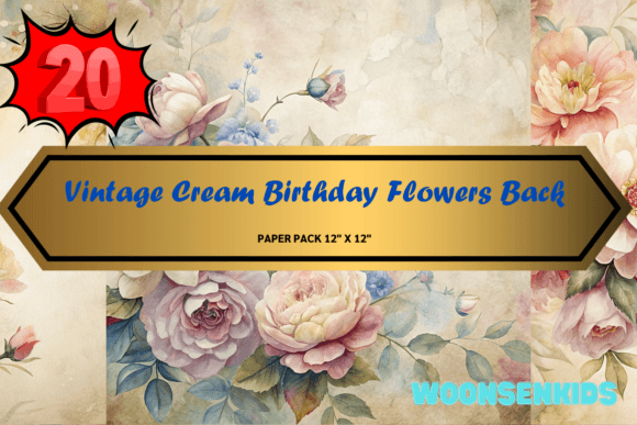 Download 20 Vintage Cream Birthday Flowers Background Watercolor Png Kdp Digital Paper - Flowers Collection