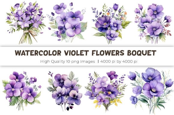 Download Violet Flowers Bouquet Watercolor - Flowers Collection